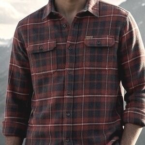 Orvis Mens Plaid Flannel Shirt Red Navy Blue‎ Fleece Button Down Chest Pockets L